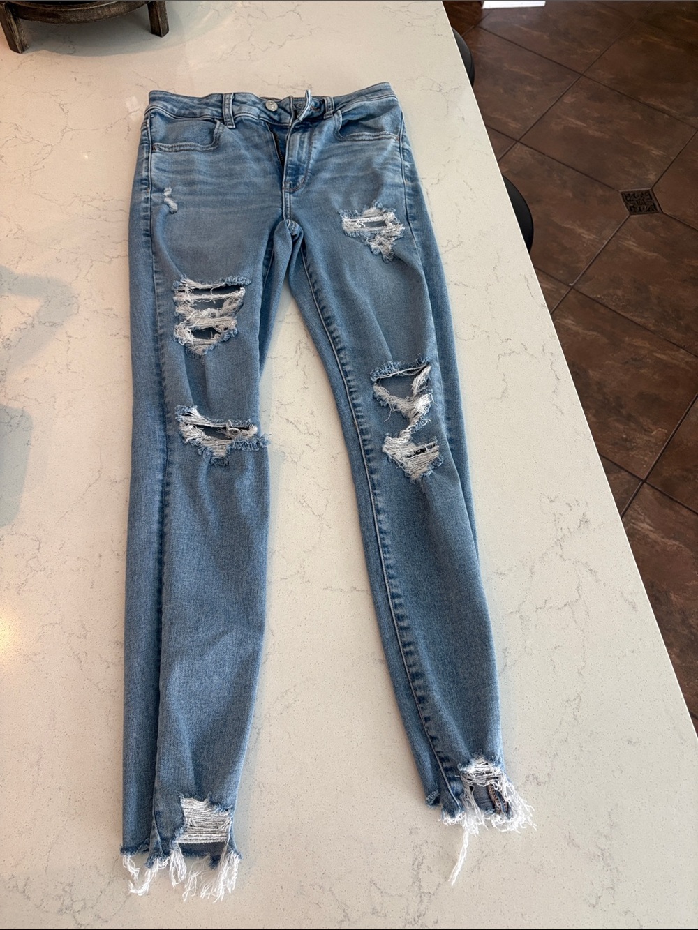 American Eagle Outfitters Light Blue Ripped Skinny Jeans